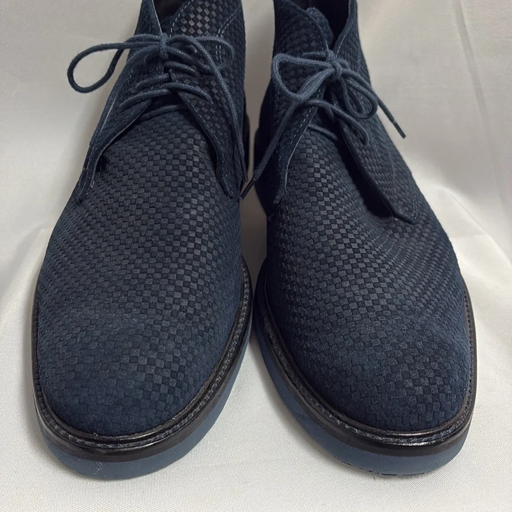 Bugatchi Textured Suede Lace Up Chukka Boot Navy Blue Size 12